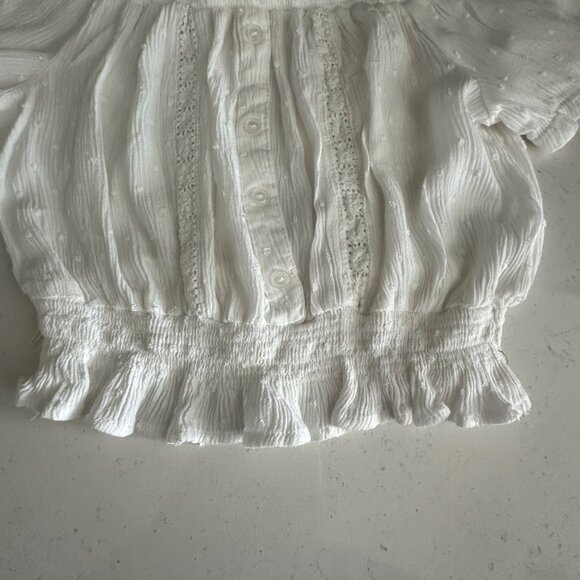 Womens White Off-Shoulder Smocked Crop Top Size M Ambiance Lightweight Cotton Bl - Picture 5 of 5